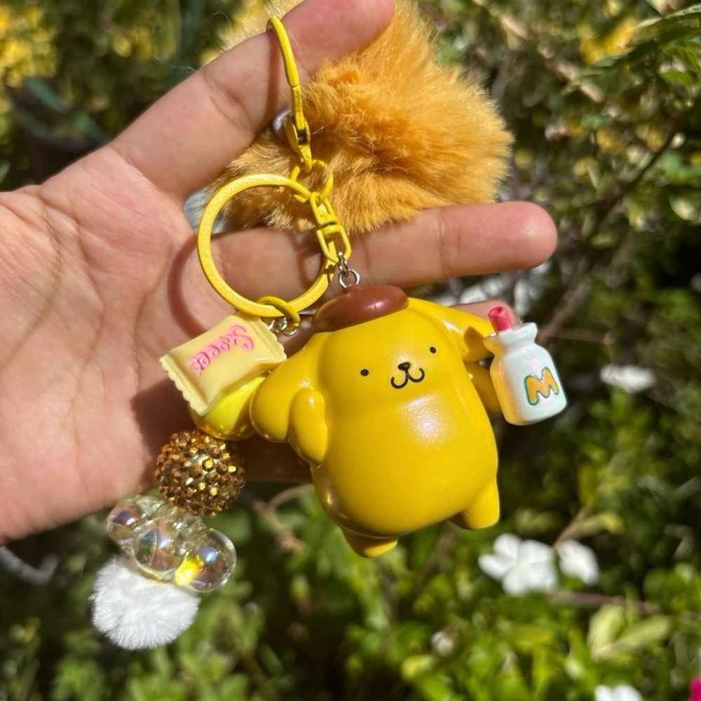 Yellow Character Keychain with Pom Pom